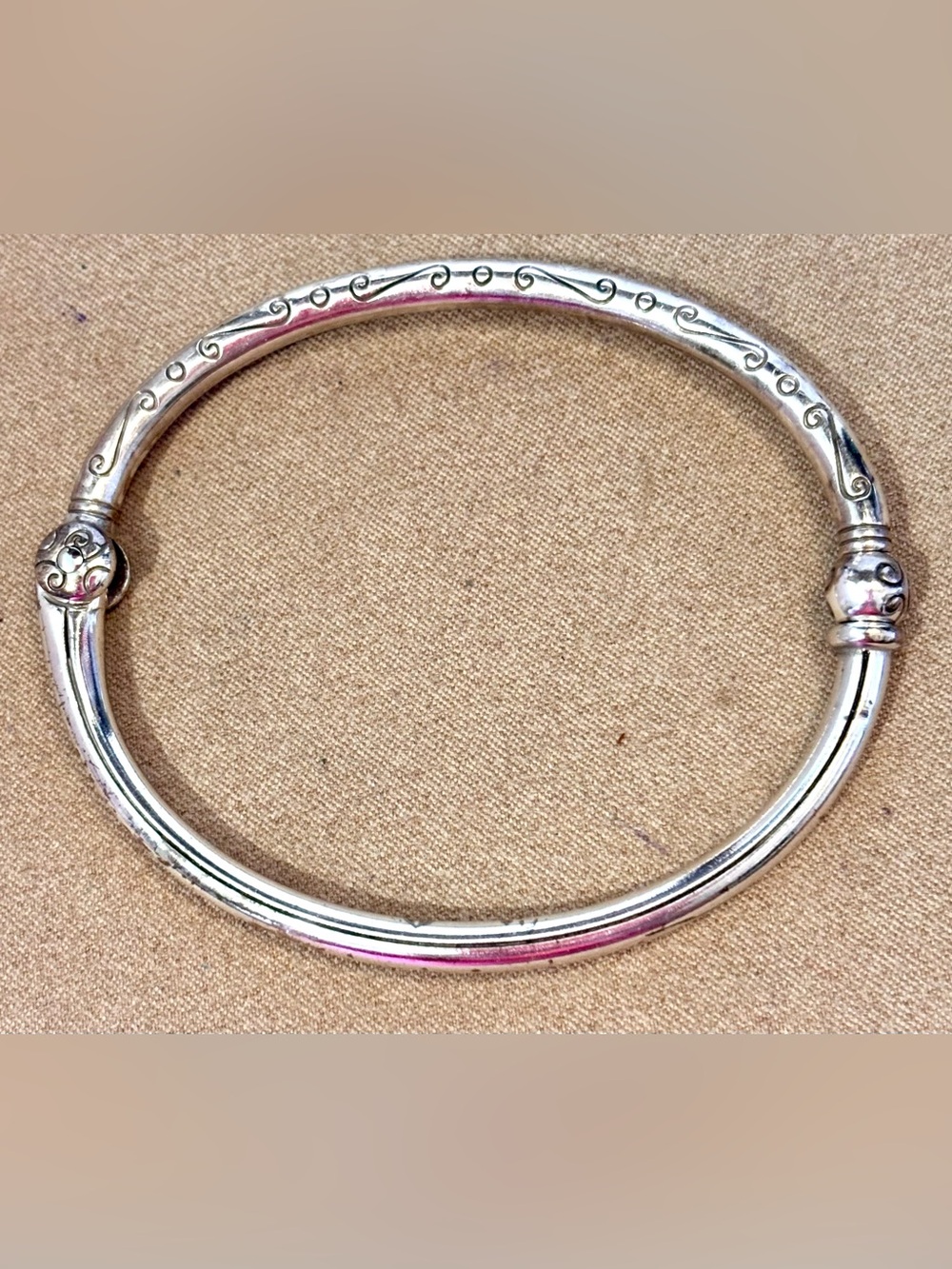 Brighton Charming Bangle bracelet in Silver Hinged Holds beads & charms on half